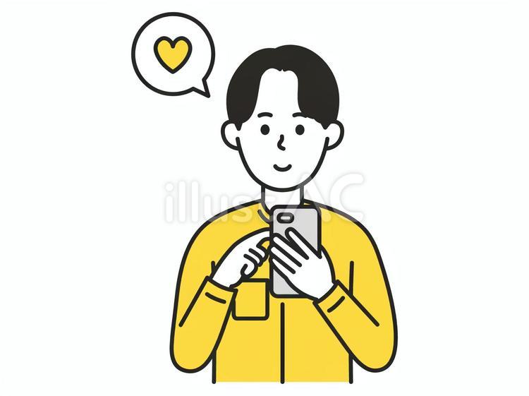スマホで連絡をする男性 スマホ,男性,笑顔のイラスト素材