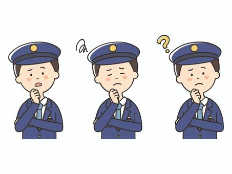 悩む男性警察官のセット 困る,不安,悩む,警察官,心配,不満,考える,落ち込む,わからない,迷うのイラスト素材