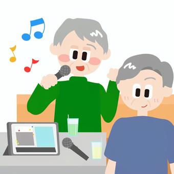 友達とカラオケで盛り上がる老人男性 友達とカラオケで盛り上がる老人男性 唄,カラオケ,お店,歌う,歌,楽しい,幸せ,趣味,娯楽,老人のイラスト素材