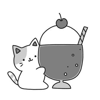 猫とクリームソーダ クリームソーダ,猫,夏,飲み物,ドリンク,ひんやり,動物,白黒,モノトーン,可愛いのイラスト素材