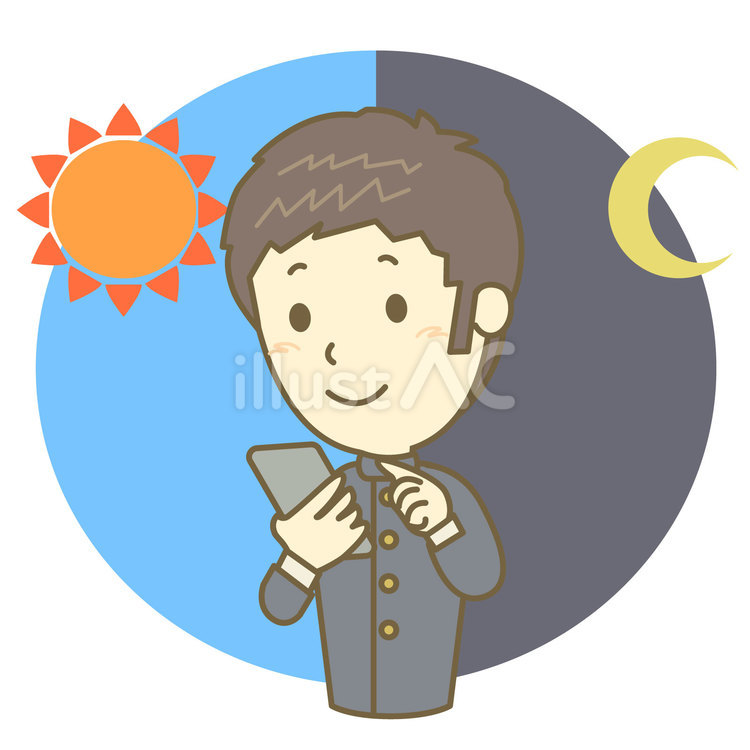 一日中スマホを触る男子中学生 スマートフォン,スマホ,男子のイラスト素材