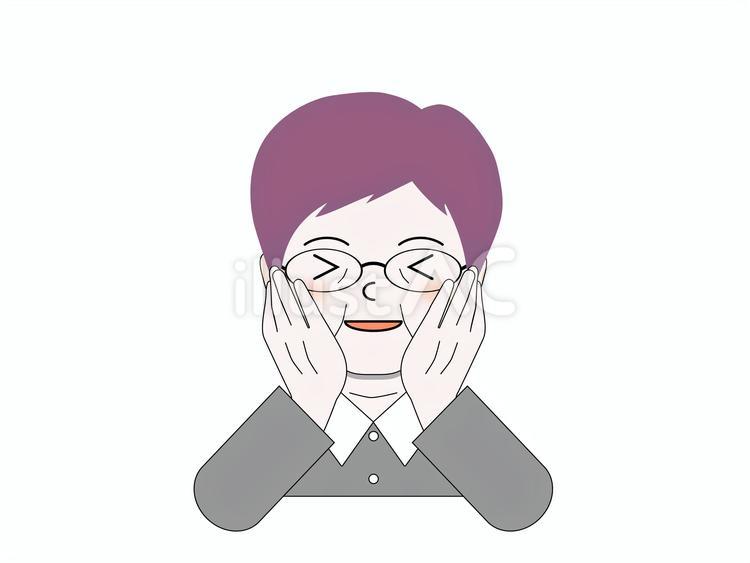頬をおさえてはしゃぐ紫ヘアのシニア シニア,高齢者,年配のイラスト素材