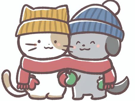 寒い冬に帽子とマフラーする動物の犬と猫 寒い冬に帽子とマフラーする動物の犬と猫 冬,寒い,12月,1月,2月,マフラー,帽子,手袋,ニット帽,防寒具のイラスト素材