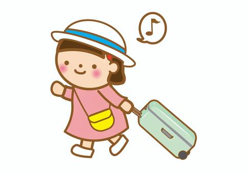 Travel pretend girl, Travel pretend girl, a trip, girl, suitcase,