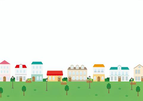 おしゃれな北欧風の街並み おしゃれな北欧風の街並み 街,洋風,北欧風,家,街灯,木,花壇,イラスト,風景,背景のイラスト素材
