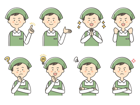 男性店員のセット 男性店員のセット ポイント,指差し,強調,紹介,案内,説明,教える,アドバイス,感謝,嬉しいのイラスト素材