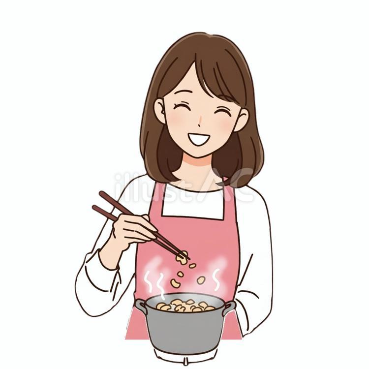 エプロンをして料理をする女性 エプロン,料理,女のイラスト素材