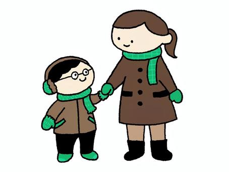 あたたかい服装のメガネの男の子とお母さん あたたかい服装のメガネの男の子とお母さん 冬,親子,子供,家族,雪遊び,コート,手袋,マフラー,暖かい,年末のイラスト素材