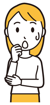  ロングヘア女性(黄)-242-バスト 心配,女性,女の子,人物,かわいい,焦る,表情,感情,困る,困惑のイラスト素材