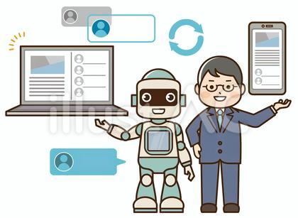 AIロボットと男性:PC・スマホ