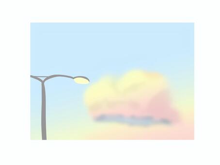 夕方の電灯の景色 景色,夕方,電灯,グラデーション,パステル,雲,可愛い,エモいのイラスト素材