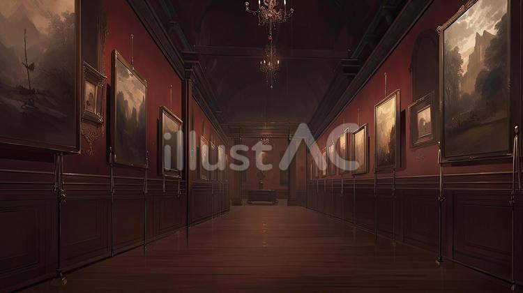暗い美術館の廊下 廊下,美術館,絵画のイラスト素材