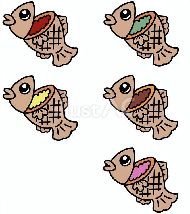 五種類のたい焼き たい焼き,おやつ,かわいいのイラスト素材