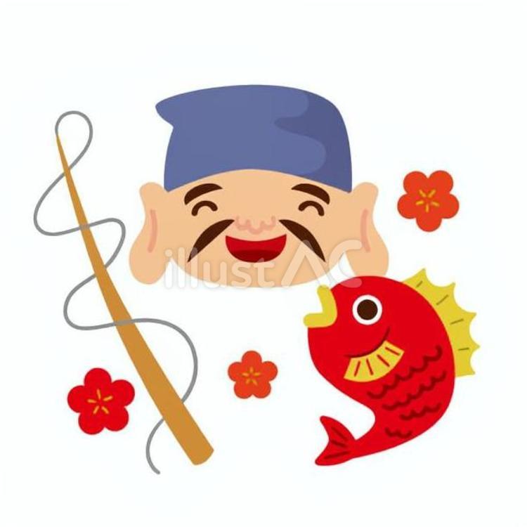 恵比寿様 恵比寿様,鯛,釣り竿のイラスト素材