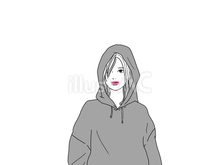 グレー フード付き パーカー 女性イラスト グレー フード付き パーカー 女性イラスト
