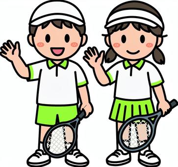 緑のテニスの男子女子です。 テニス,シンプル,サークル,クラブ,部活,スポーツ,競技,ラケット,運動,体育のイラスト素材