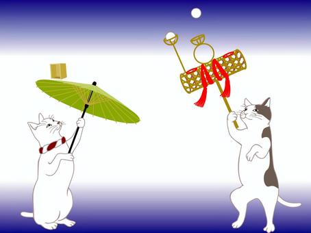 猫の太神楽 太神楽,曲芸,花籠鞠,傘回し,伝統芸能,どんつく,竈祓,猫,年末のイラスト素材