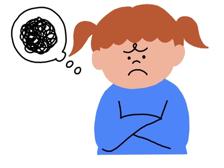 モヤモヤ悩む女の子 モヤモヤ,女の子,女性,吹き出し,悩み,困る,難しい,かわいい,手書き,ゆるいのイラスト素材