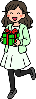 プレゼントを持つ緑の女子です。 プレゼント,シンプル,貰う,渡す,ギフト,贈り物,シーン,祝う,イベント,パーティーのイラスト素材
