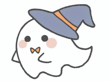 ハロウィンのシーツおばけ（主線あり） オバケ,シーツ,幽霊,ハロウィン,魔法使い,帽子,蝶ネクタイ,リボン,オレンジ色,デフォルメのイラスト素材