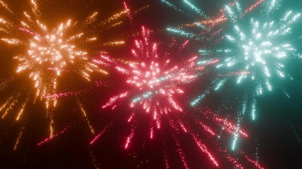 3色の花火が打ち上がる背景イラスト 花火,火花,背景,爆発,イベント,エフェクト,光,壁紙,火の粉,スタイリッシュのイラスト素材