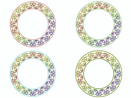 猫の丸いフレ−ム　虹色 猫,フレ−ム,ポストカード,メッセージカード,飾り枠,あしらい,円,丸,サ−クル,かわいいのイラスト素材