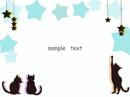 かわいい黒猫フレーム フレーム,猫,星,黒猫,枠,かわいい,ネコ,影,背景,手書きのイラスト素材