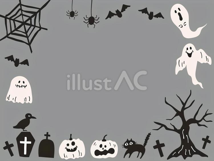 手書きのハロウィンフレーム ハロウィン,ジャックオランタン,おばけのイラスト素材