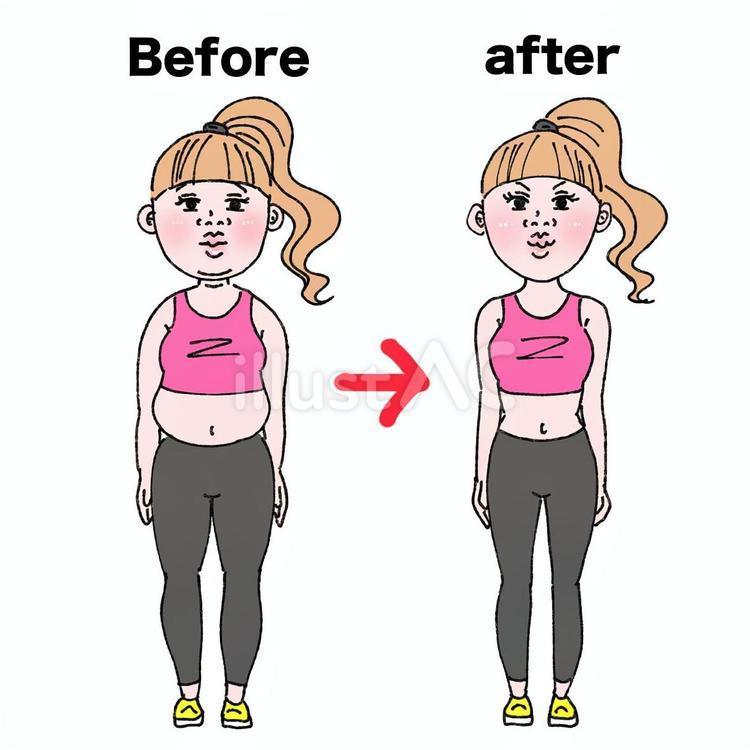 ダイエットのビフォーアフター 女性,ダイエット,ビフォーのイラスト素材
