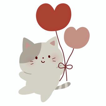 ハート風船を持った猫 猫,バレンタイン,ハート,風船,バルーン,動物,絵本,可愛い,ゆるい,手描きのイラスト素材