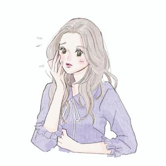 困惑する表情の女性 困惑する表情の女性 人物,人物イラスト,上半身,女性,女の子,困る,肌トラブル,おしゃれ女子,表情,ストレスのイラスト素材
