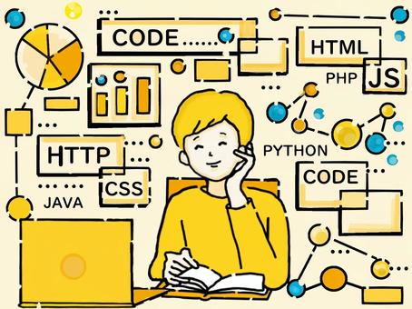 プログラミング言語に囲まれる男性VER2 プログラミング,プログラミング言語,システムエンジニア,エンジニア,パイソン,python,http,働く,仕事のイラスト素材