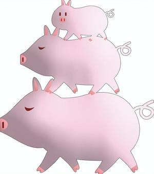豚　　かわいい 豚,家畜,親子,子豚,乗る,かわいいのイラスト素材