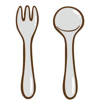 手書きのスプーン&フォーク スプーン,フォーク,手描き,手書き,カトラリー,食器,テーブルウェア,雑貨,食事,キッチンのイラスト素材