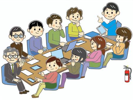 大人数課内円卓ビジネスミーティング ビジネス,ミーティング,円卓,会議,課内,グループ,メンバー,討論,アイスブレイク,トークのイラスト素材