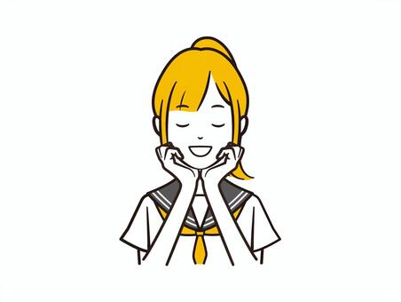 頬杖をついて微笑む考えるセーラー服女子 女性,笑顔,微笑み,考える,学生,セーラー服,高校生,中学生,女子高生,女子学生のイラスト素材