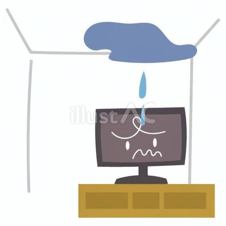 天井からの水漏れがかかって困っているテレビ 住宅,トラブル,水漏れのイラスト素材