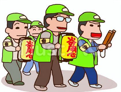 火の用心で街を巡回する人達