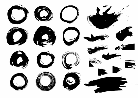 筆タッチのいろいろな形の素材 筆タッチのいろいろな形の素材 筆タッチ,丸,曲線,跳ね,年賀状素材,黒,シルエット,かすれ,手描き,勢いのイラスト素材