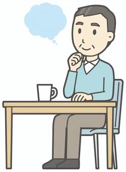 ニット中年男性-036-全身  ニット中年男性-036-全身 考える,おじさん,男性,中年,お父さん,パパ,シニア,ミドルエイジ,人物,かわいいのイラスト素材