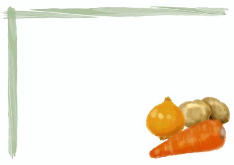 カレー野菜の素朴なフレーム にんじん,ニンジン,たまねぎ,玉ねぎ,タマネギ,ジャガイモ,じゃがいも,芋,人参,フレームのイラスト素材