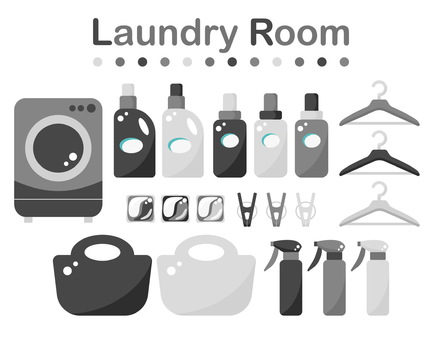 laundry room 3 おしゃれ,生活,セット,洗濯,洗濯用品,洗濯機,液体洗剤,洗濯洗剤,柔軟剤,ジェルボールのイラスト素材