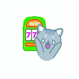 イラスト0116 猫,スロット,カジノ,ラッキー,777,勝つ,驚き,かわいい,ゲーム,ハッピーのイラスト素材