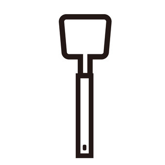 鉄板焼きのコテ線画アイコン 鉄板焼き,コテ,ヘラ,調理器具,線画,アイコン,シンプル,モノクロ,白背景,手描き風のイラスト素材