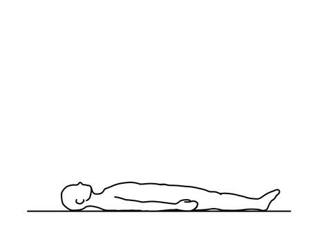 腕を体に沿わせて仰向けに寝る人 臥位,仰向け,睡眠,横向き,線画,白黒のイラスト素材