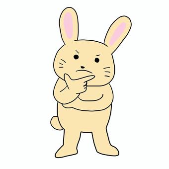 う〜んと考えるうさぎ　全身 うさぎ,キャラ,ポップ,かわいい,動物,考える,悩む,困る,わからない,思案のイラスト素材