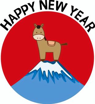 ハッピーニューイヤー　　 ハッピーニューイヤー,日の丸,富士山,馬,干支,キャラ,日本,デフォルメ,英語のイラスト素材