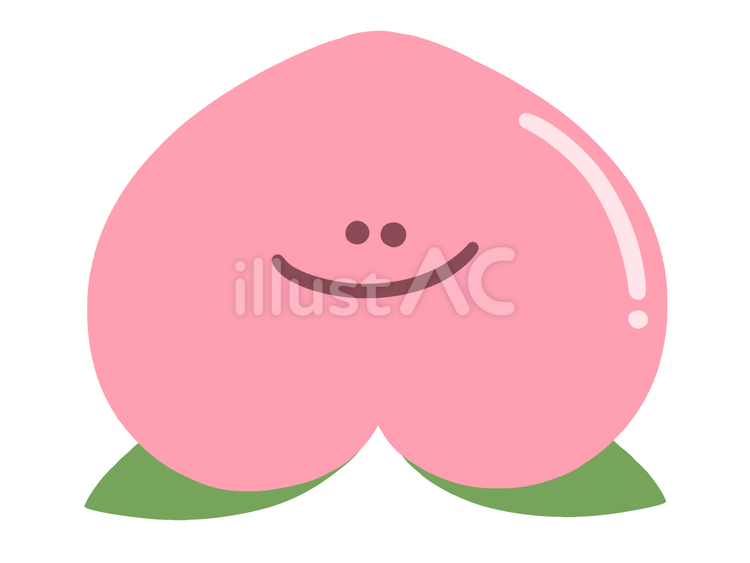 顔つき　桃　イラスト　主線なし 笑顔,食べ物,果物のイラスト素材