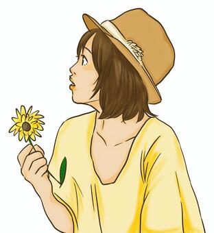 Profile girl with flowers, fem, blumen, hut, JPG and PNG