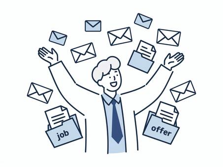 仕事の依頼がどんどん届いて喜ぶ男性 人物,男性,ビジネス,仕事,案件,受注,依頼,営業,嬉しい,成果のイラスト素材